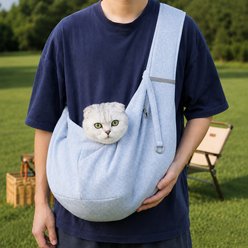 NonoPets Adjustable Padded Shoulder Strap Sling Dog & Cat Carrier, Light Grey