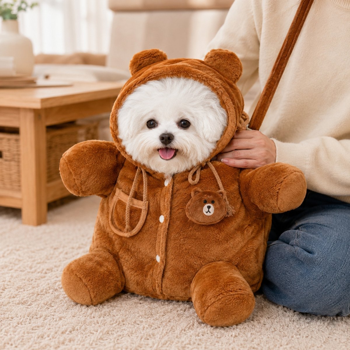 NonoPets Bear-Shaped Plush Dog & Cat Sling Carrier, Small