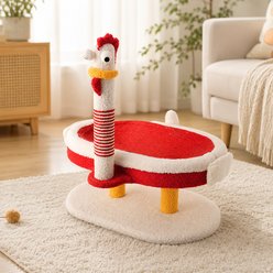 NonoPets Chicken-Shaped Elevated Cat Plush Bed with Scratching Post, 22-in