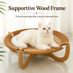 NonoPets Comfortable Indoor Lounge Design & Fabric Exterior Wooden Elevated Dog & Cat Bed with Woven Resting Mat slide 2 of 8