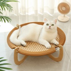 NonoPets Comfortable Indoor Lounge Design & Fabric Exterior Wooden Elevated Dog & Cat Bed with Woven Resting Mat