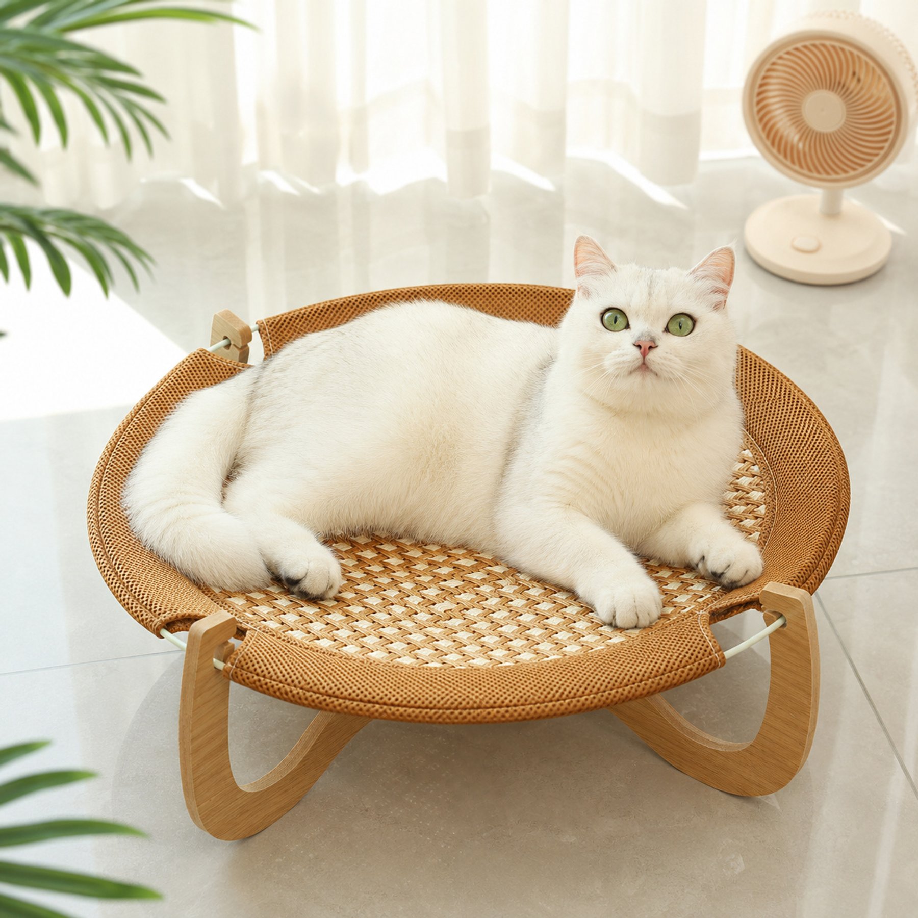 NonoPets Comfortable Indoor Lounge Design & Fabric Exterior Wooden Elevated Dog & Cat Bed with Woven Resting Mat