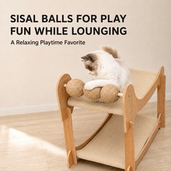 NonoPets Dual-Level Bamboo Feline Suspended Breathable Sisal Lounger Hammock Cat Bed with Integrated Stress-Relief Scratching Spheres, Large slide 2 of 9