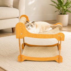 NonoPets Dual-Level Bamboo Feline Suspended Breathable Sisal Lounger Hammock Cat Bed with Integrated Stress-Relief Scratching Spheres, Small