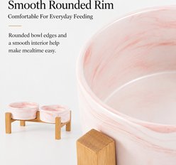NonoPets Elevated Raised Double Microwavable Lead Free Dishwasher Safe Ceramic Dog & Cat Bowls with Bamboo Stand, 6.8-cup, White slide 2 of 8