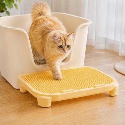 NonoPets Elevated Step Platform Anti-Tracking Double-Layer Cat Litter Mat, Beige, 19.69 x 15.94 x 3.54-in