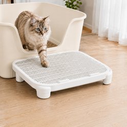 NonoPets Elevated Step Platform Anti-Tracking Double-Layer Cat Litter Mat, White, 19.69 x 15.94 x 3.54-in