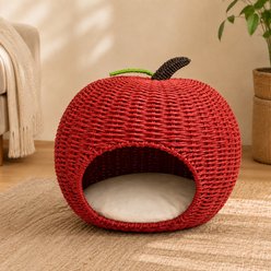 NonoPets EliteFeline Woven Rattan Scratcher Lounge & Interactive Toy Oval Chew Resistant Bolster Cat Bed, 19.7 x 19.7 x 16.9-in, Red