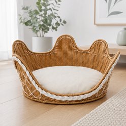NonoPets Ergonomic Crown-Shaped Nest Premium Hand-Woven Rattan Scratcher Lounge Cave Chew Resistant Bolster Cat Bed, 19.3 x 19.3 x 15.8