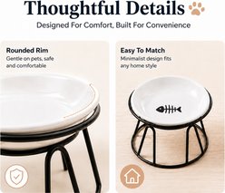 NonoPets Fish Bone Raised Dishwasher Safe Elevated Microwavable Lead Free Ceramic Cat Bowl with Metal Stand, 1.04-cup slide 2 of 9