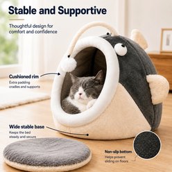 NonoPets Fish-Shaped Covered Cat House Bed, Soft Beige/Brown Pastel, Medium slide 2 of 9