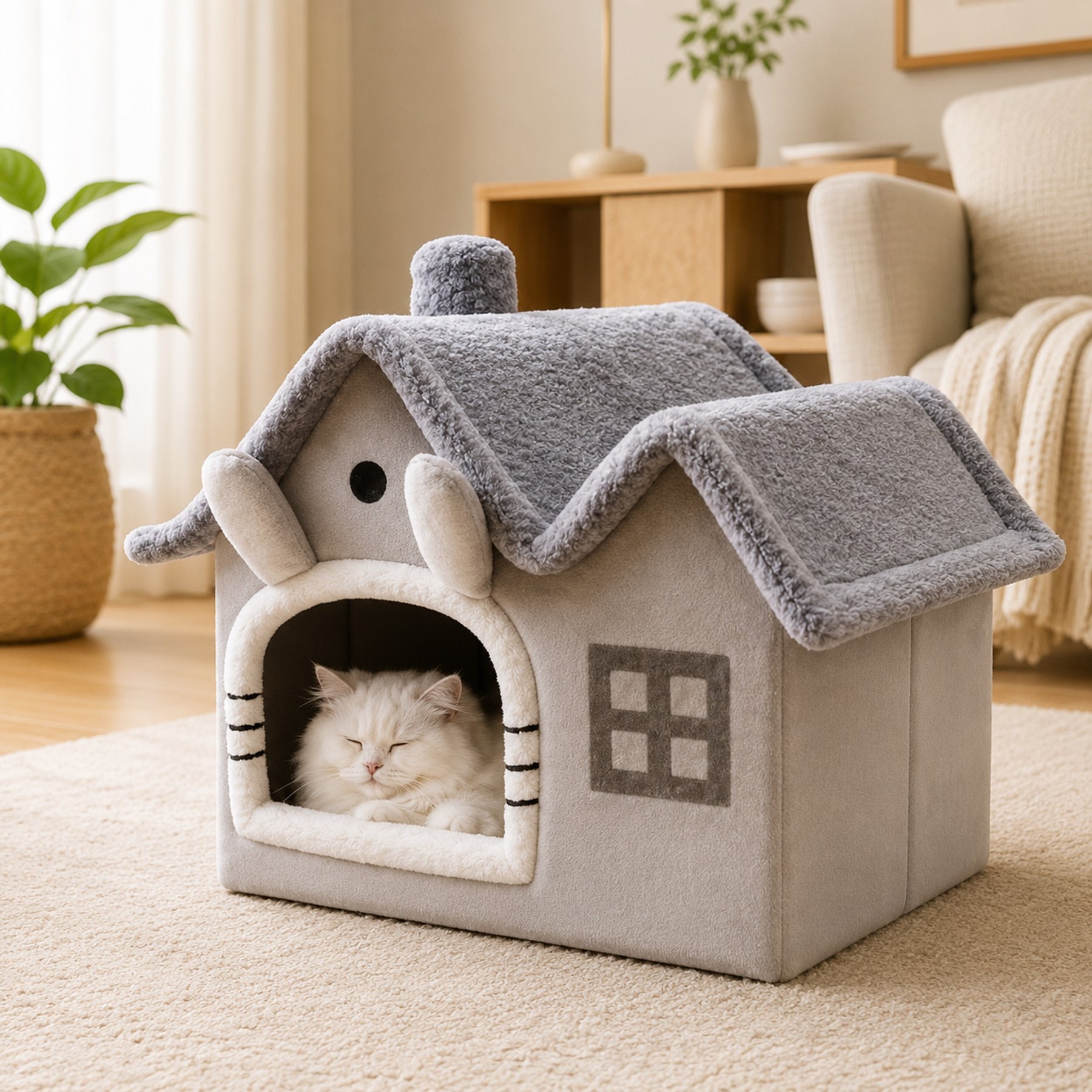 NonoPets Foldable House Indoor Plush Hideaway with PP Cotton Cushion Covered Dog & Cat Bed, Small