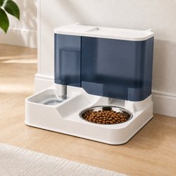 NonoPets Gravity Dispenser Station Elevated Base Dual Serving Areas Easy Refill Automatic & Removable Bowl Plastic Dog & Cat Feeder, Blue