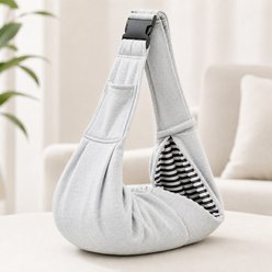 NonoPets Hands-Free Adjustable Shoulder Strap Sling Dog & Cat Carrier, Light Grey