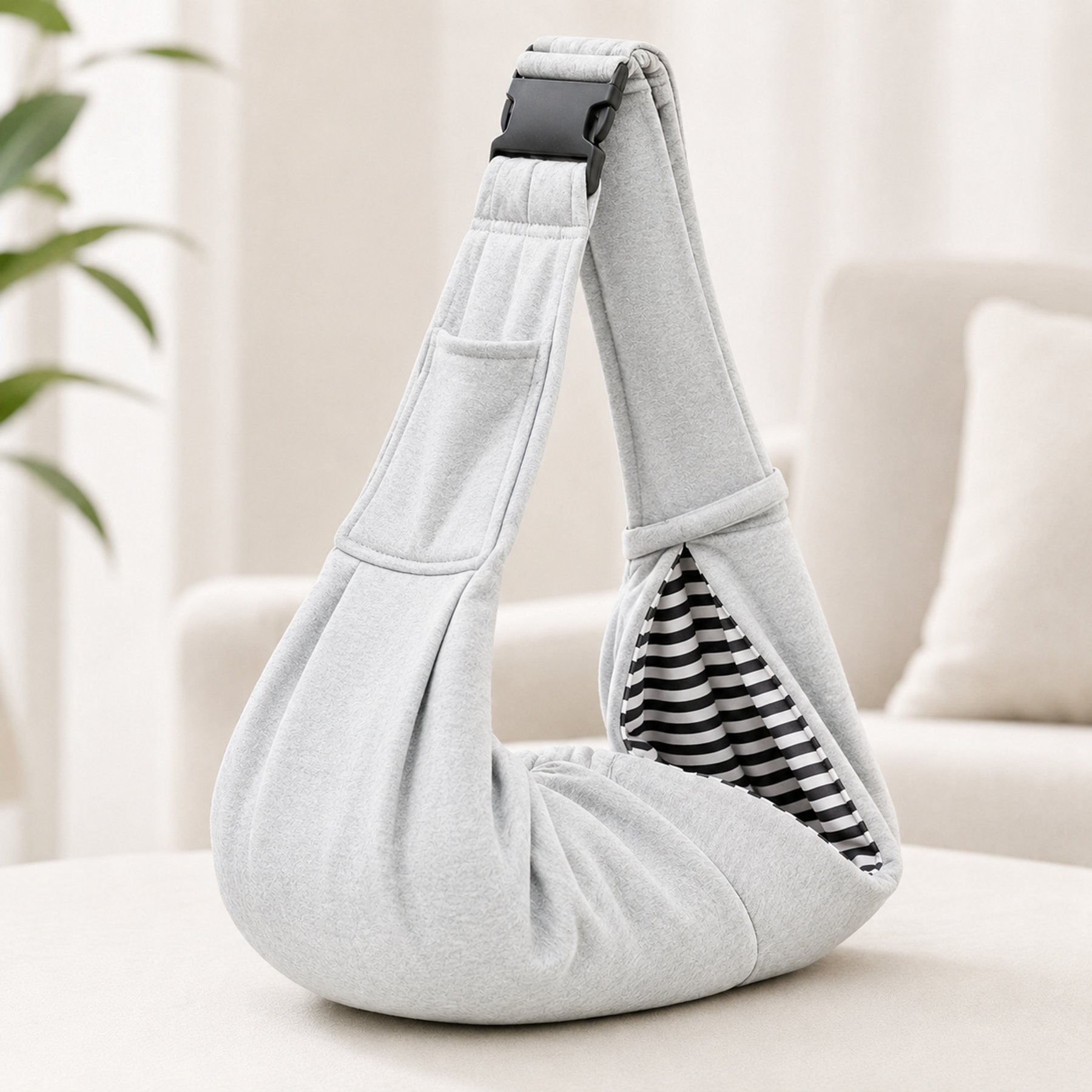 NonoPets Hands-Free Adjustable Shoulder Strap Sling Dog & Cat Carrier, Light Grey