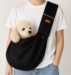NonoPets Hands-Free Breathable Mesh Shoulder Strap Sling Dog & Cat Carrier with Adjustable Strap, Black