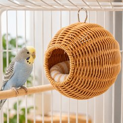 NonoPets Hanging Resin Wicker Durable Hand-Woven Sphere with Internal Metal Frame Bird Nest, Brown