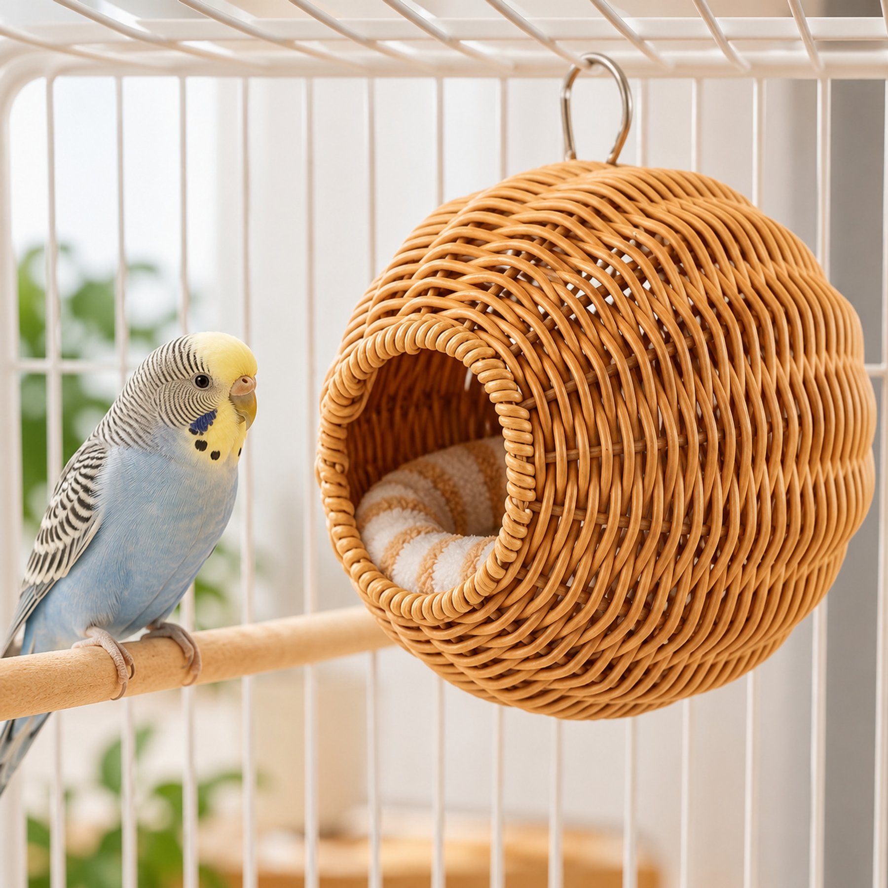 NonoPets Hanging Resin Wicker Durable Hand-Woven Sphere with Internal Metal Frame Bird Nest, Brown