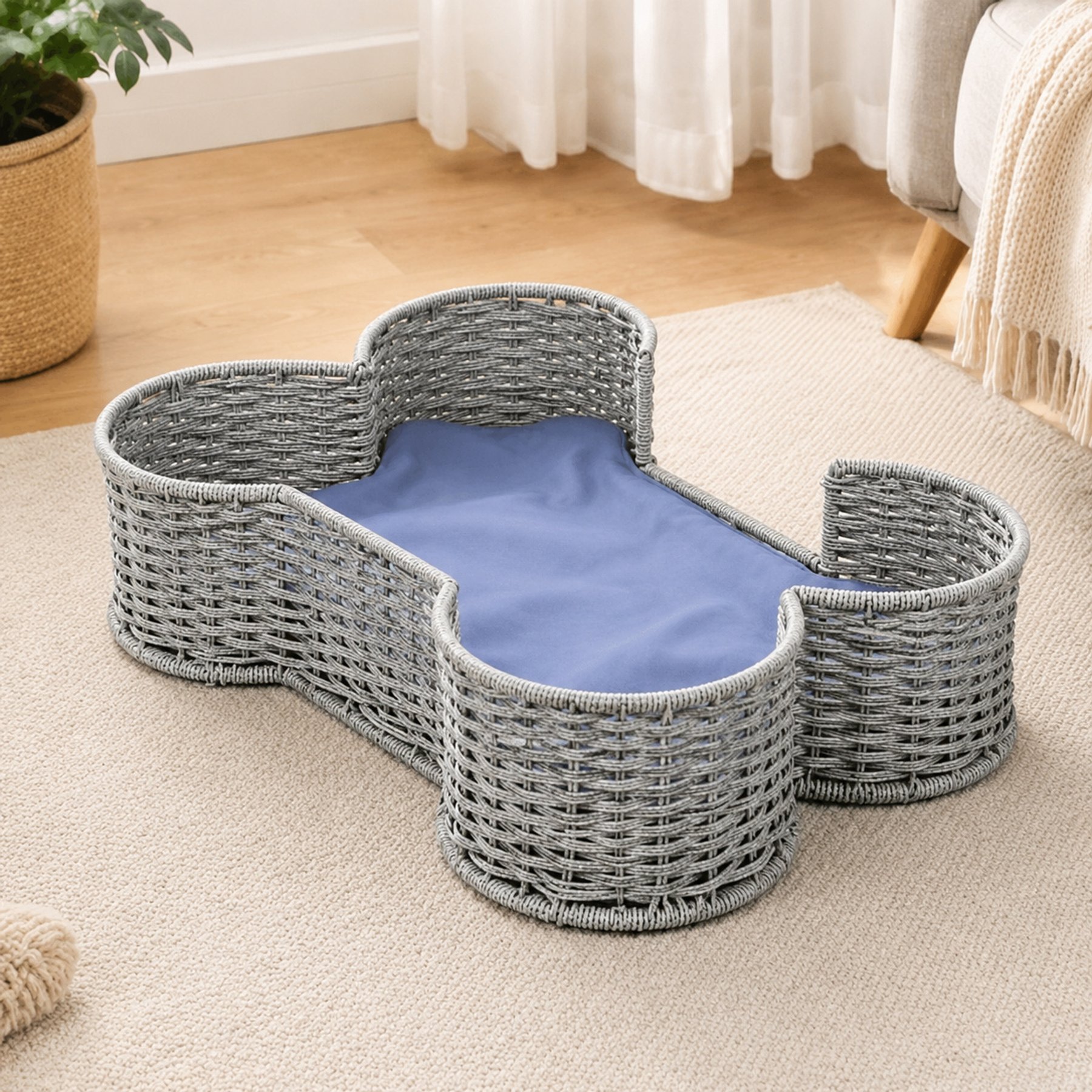 NonoPets Heavy-Duty Flake-Free Condo Stable Wide Base 5.12-in Premium Hand-Woven Rattan Cat Tree