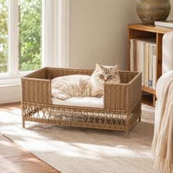 NonoPets Heavy-Duty Indoor & Outdoor Raised Breathable Cooling Lounge Premium Woven Rattan Elevated Chew Resistant Bolster Dog & Cat Bed, 27.2 x 18.5 x 13-in