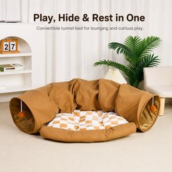 NonoPets Indoor Dual Tunnel with Hanging Ball Toys & Cushioned Resting Area Covered Cat Bed, Grey slide 2 of 9