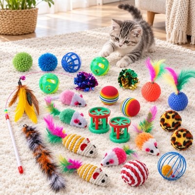 NonoPets NonoPets Interactive Essential Play & Exercise Bundle Variety Pack Cat Plush Toy, 26 count
