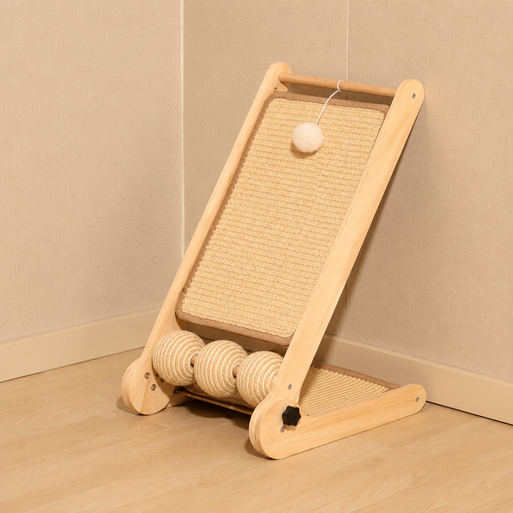NonoPets Interactive Wooden Sisal 23.23-in Modern Cat Scratching Post & Board Foldable Ramp with Rolling Balls