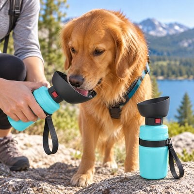 NonoPets NonoPets Leak-Proof Portable Foldable Dog Bowl & Water Bottle, Green, 3.54 x 5.51-in