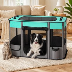 NonoPets Lightweight Foldable Tent Polyester Dog & Cat Playpen with Mesh Doors, Soft-Sided Travel Shelter, Compact Carry Storage & Indoor Rest Space, Green, Large