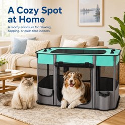 NonoPets Lightweight Foldable Tent Polyester Dog & Cat Playpen with Mesh Doors, Soft-Sided Travel Shelter, Compact Carry Storage & Indoor Rest Space, Grey, Large slide 2 of 9