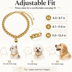 NonoPets Luxury Cuban Adjustable Link Chain Dog & Cat Collar with Bell, X-Small: 6.3 to 8.7-in neck, 1/2-in wide, Gold slide 2 of 8