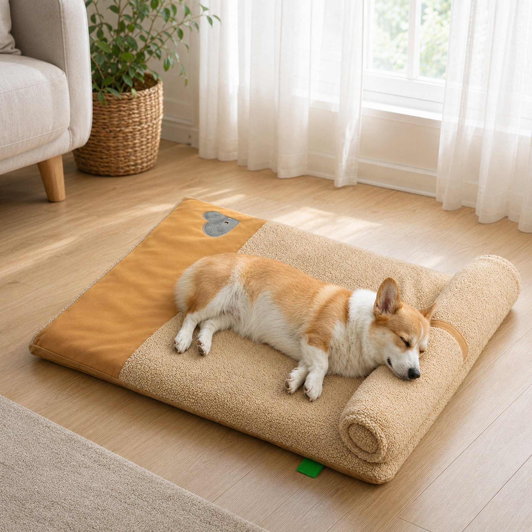 NonoPets Luxury Orthopedic Lambswool High-Resiliency Egg-Crate Foam Mat Dog Daybed with Integrated 6-in Spine-Protection Pillow, Beige, X-Large