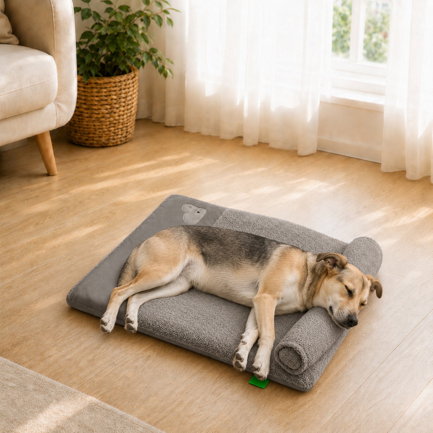 NonoPets Luxury Orthopedic Lambswool High-Resiliency Egg-Crate Foam Mat Dog Daybed with Integrated 6-in Spine-Protection Pillow, Grey, Large