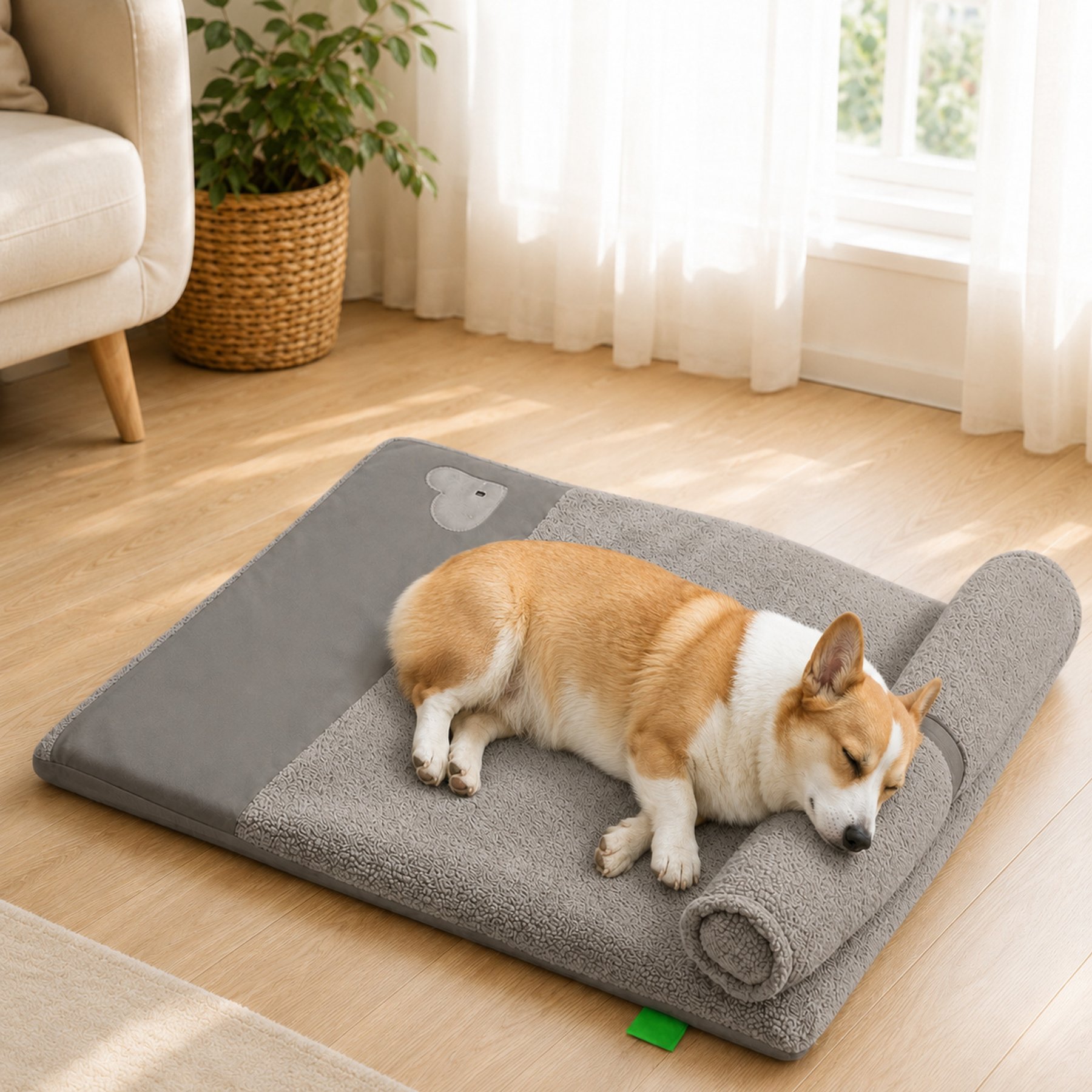 NonoPets Luxury Orthopedic Lambswool High-Resiliency Egg-Crate Foam Mat Dog Daybed with Integrated 6-in Spine-Protection Pillow, Grey, X-Large