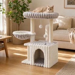 NonoPets Multi-Level Cat Climbing Tower with Sisal Textures & Raised Perches, Beige