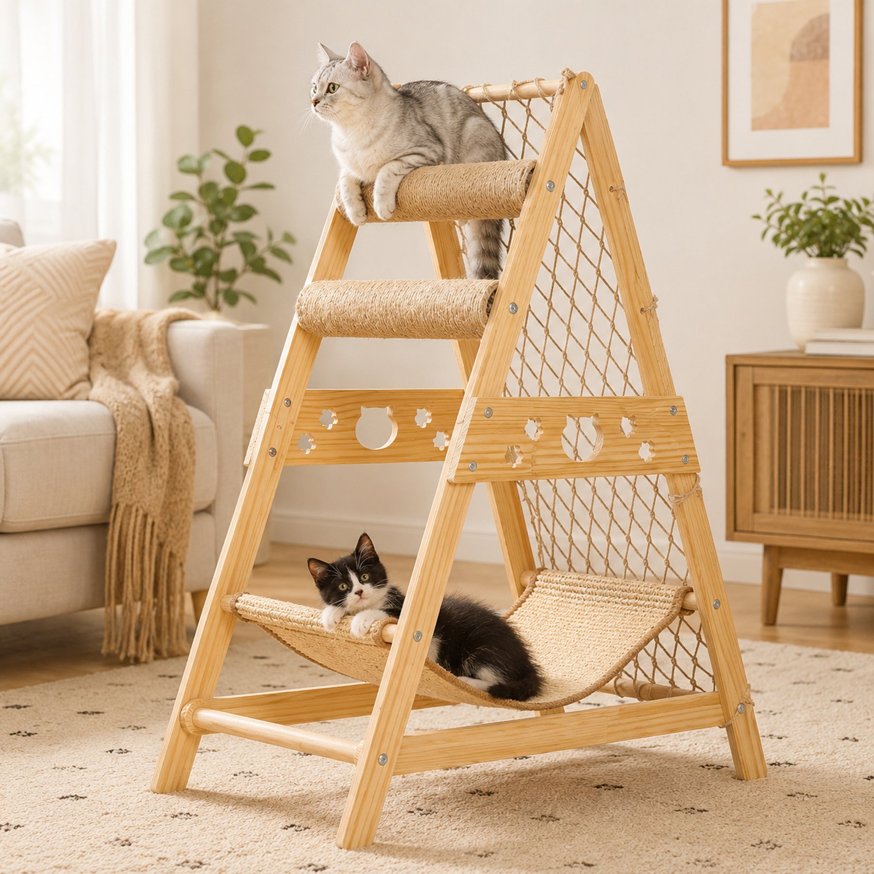 NonoPets Multi-Level Climbing Frame Cat Tree with Sisal Scratch Mats, Medium