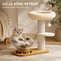 NonoPets Multi-Level Solid Wood Cat Tower with Clear Acrylic Bed & Sisal Scratching Post, Beige slide 2 of 9