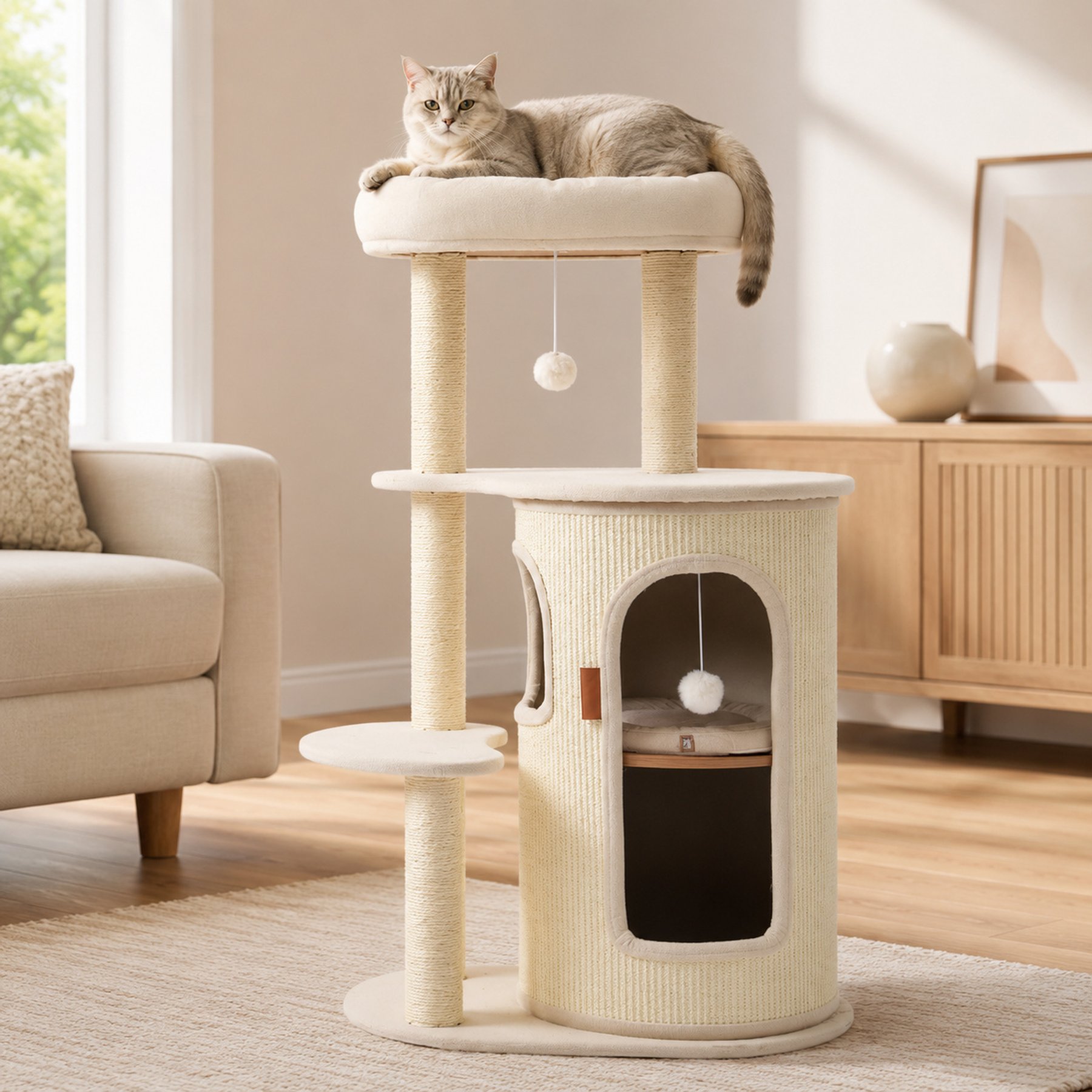 NonoPets Multi-Level Space-Saving Modern Cat Tree Tower & Condo with Bed