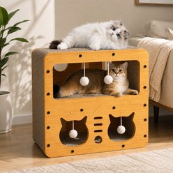 NonoPets Multi Window Condo Indoor Hideaway Interactive with Hanging Toys Modern Shelter Novelty Covered Cat House