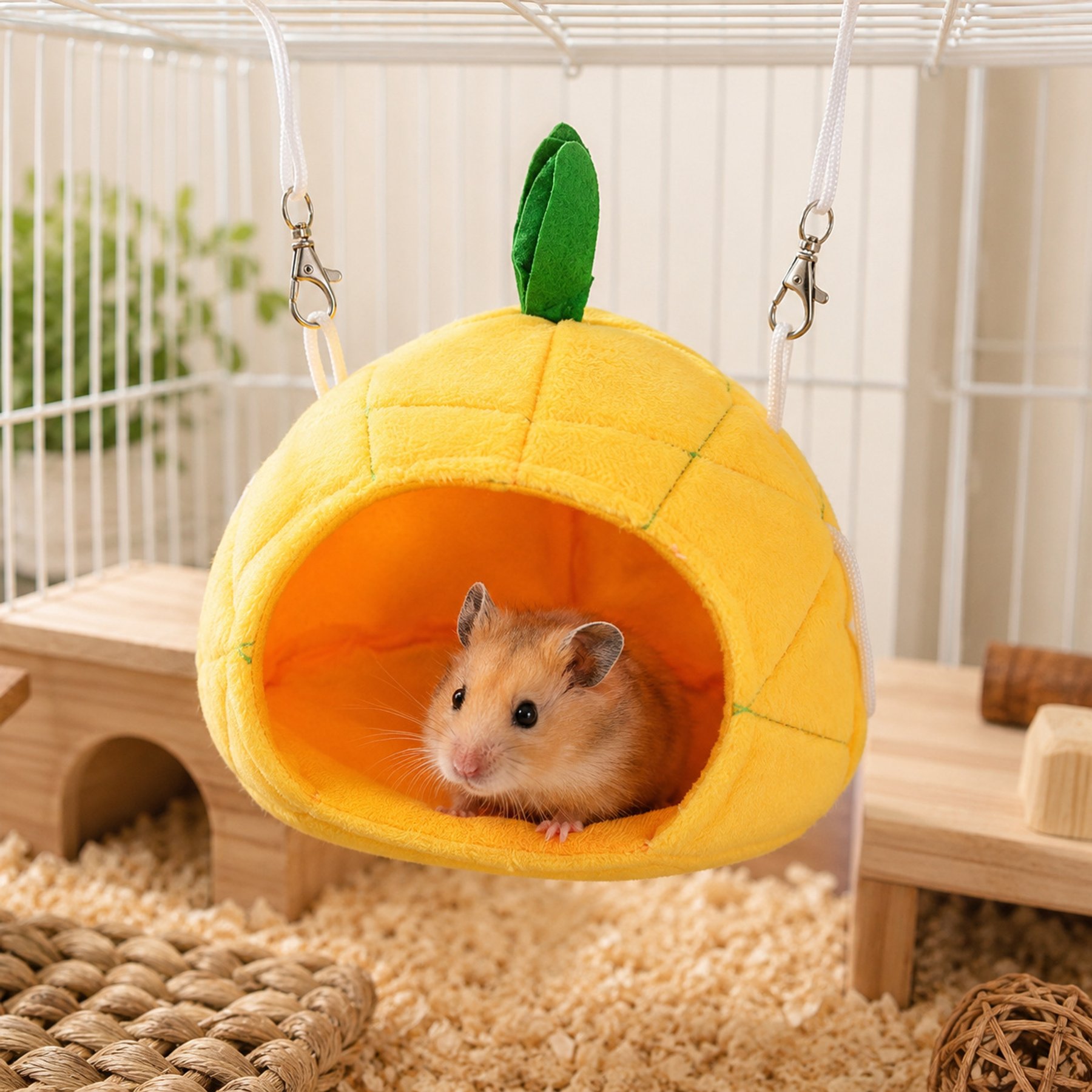 NonoPets Plush Banana-Shaped Hanging Hammock Sleeping Bed Hideout Nest for Hamsters & Small Animals, Orange