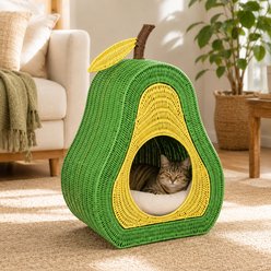 NonoPets Playful Pear-Shaped Enclosed Condo Premium Woven Rattan Cave Chew Resistant Bolster Cat Bed, 19.1 x 13 x 25.4-in