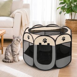 NonoPets Portable & Foldable Polyester Dog & Cat Playpen with Eight-Sided Soft Walls, Breathable Mesh Panels, Zippered Openings & Carry-Friendly Storage, Grey, Small