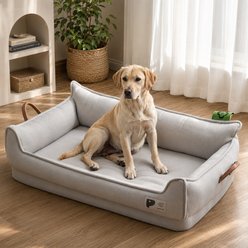 NonoPets Premium Leather Waterproof & Scratch-Resistant Orthopedic Natural Sponge Support Dog Bed with Double Handles & Removable Washable Cover, Grey, Large slide 2 of 9