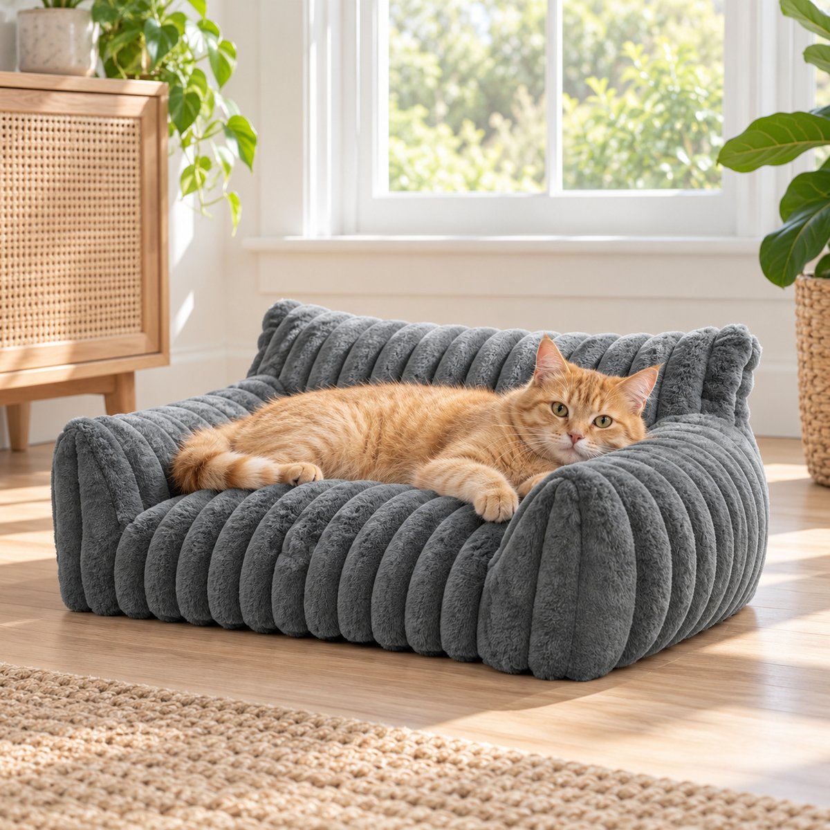 NonoPets Premium Soft Corduroy Fleece, Fuzzy Furniture Style Sofa Dog & Cat Bed with Removable Washable Cover, Grey
