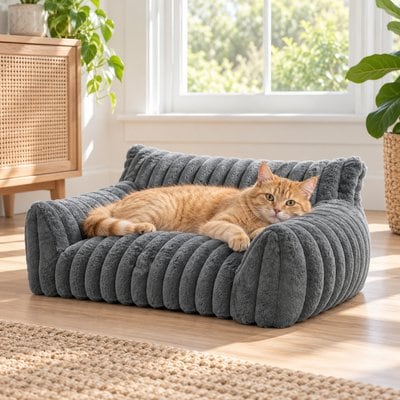 NonoPets NonoPets Premium Soft Corduroy Fleece, Fuzzy Furniture Style Sofa Dog & Cat Bed with Removable Washable Cover, Grey
