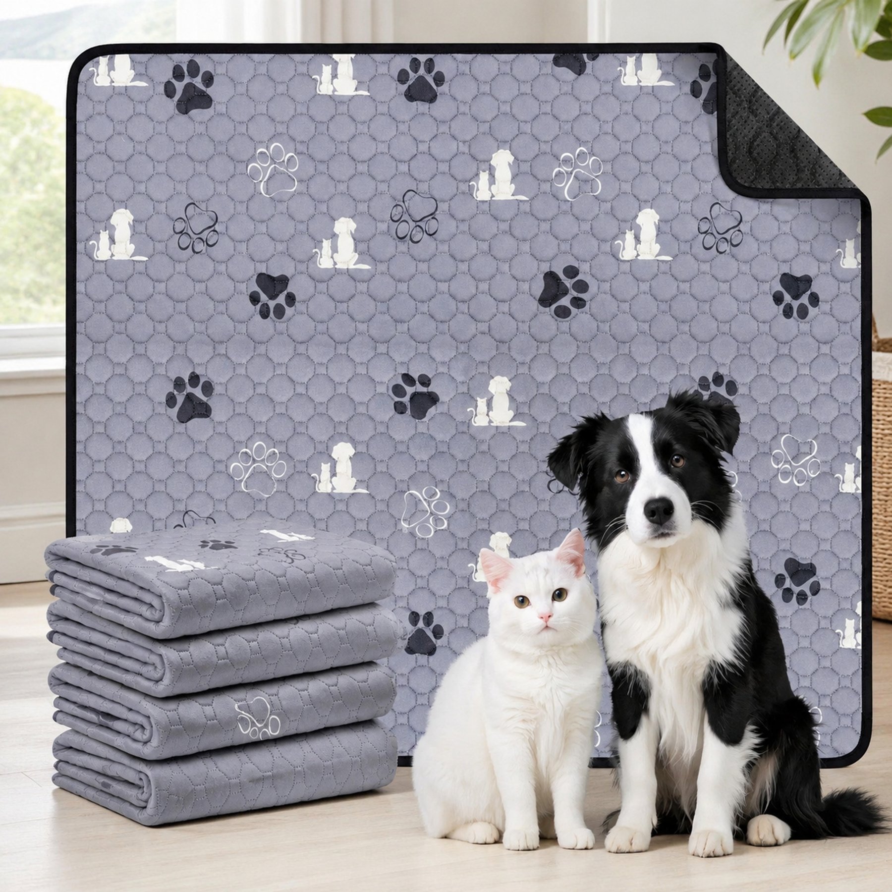 NonoPets Premium Washable Waterproof Leakproof Reusable Absorbent Training Mat for Crate Furniture Floor Protection Dog & Cat Pee Pad, Large