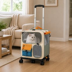 NonoPets Professional Convertible Rolling Travel Cabin & Multi-Functional Canvas Backpack Trolley Dog & Cat Carrier, White