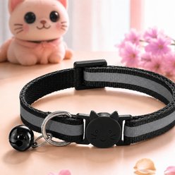 NonoPets Reflective Cat & Dog Collar with Safety Buckle & Bell, 12.6-in neck, 1/2-in wide, Black