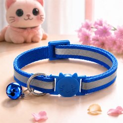 NonoPets Reflective Cat & Dog Collar with Safety Buckle & Bell, 12.6-in neck, 1/2-in wide, Blue