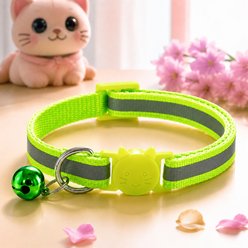 NonoPets Reflective Cat & Dog Collar with Safety Buckle & Bell, 12.6-in neck, 1/2-in wide, Green